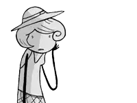 a black and white drawing of a woman with a hat