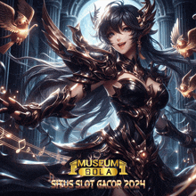 a poster for museum bola situs slot gacor 2024 with a woman in armor