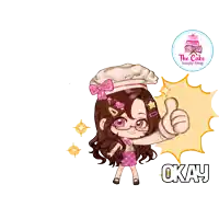 a girl giving a thumbs up next to a sign that says the cake supply shop