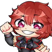 a drawing of a girl with red hair and pink eyes