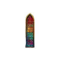 a stained glass window with a rainbow of colors on it