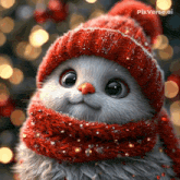 a cat wearing a red hat and scarf with pixverse.ai written in the corner