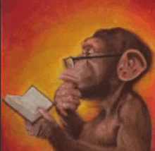 a painting of a monkey wearing glasses reading a book