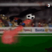 a blurry picture of a soccer game with the number 3 visible