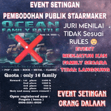 a poster for the ocean family battle has a red x on it