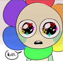 a cartoon character with a speech bubble that says " kill "