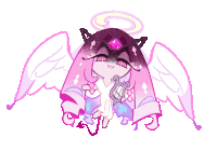 a cartoon drawing of an angel with wings and a lyre