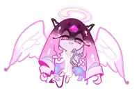a cartoon drawing of an angel with wings and a lyre