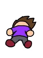 a cartoon drawing of a man in a purple shirt and brown hair
