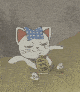 a cartoon cat wearing a bandana and holding a coin with chinese writing