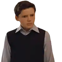 a young boy wearing a sweater vest and a white shirt