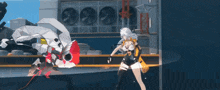 a woman is fighting a robot in a video game and the robot has blood coming out of its mouth