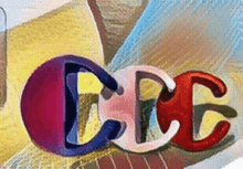 a close up of a painting of the word cie