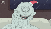 a cartoon of a man wearing a santa hat with the letters as on the bottom right