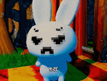 a pixelated bunny with chinese writing on its chest