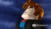 a video of a roblox character is being uploaded to youtube by @teezzur
