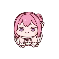 a cartoon character with pink hair and purple eyes