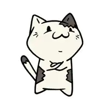 a black and white cartoon cat with a sad face