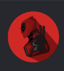 a deadpool icon in a red circle with a long shadow