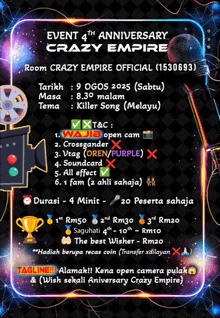 a poster advertising the 4th anniversary of crazy empire