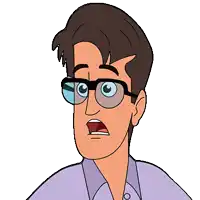 a cartoon of a man wearing glasses making a surprised face