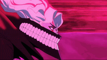 a close up of a cartoon character 's mouth with a purple background