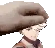a hand is holding a person 's head in a pixel art .