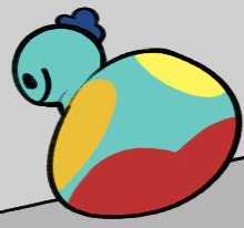 a cartoon drawing of a colorful turtle with a blue hat