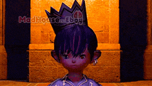 a little girl with a crown on her head is standing in front of a wall with the words madhouse ebay written on it