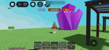 a person standing in front of a large purple crystal in a game called roblox