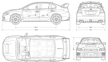 a black and white drawing of a car with measurements on it