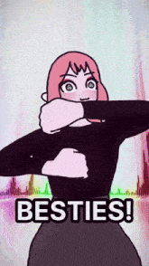 a cartoon of a girl with the words besties written below her
