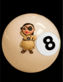 a pool ball with a picture of a pirate and the number 8 on it