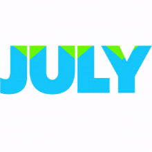 the word july is written in orange letters on a white background