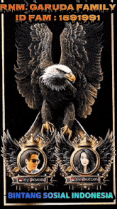 a picture of a bald eagle with a man and a woman on it