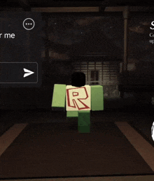 a roblox character says get ur lame ahh outta here boi in a room
