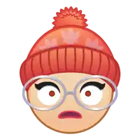 a cartoon illustration of a woman wearing glasses and a red hat
