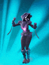 a person in a purple outfit with a hood and a smiley face on their face