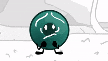 a cartoon drawing of a green object with arms and legs is crying