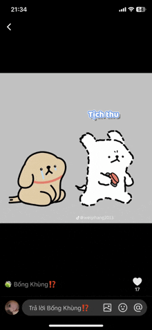 a phone screen shows a cartoon of a dog and a bear with the name tịch thu on it