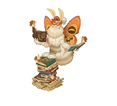 a cartoon illustration of a moth standing on top of a stack of books