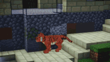 a tiger is walking down a set of stairs in a minecraft video game