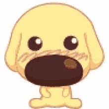 a cartoon dog with a big mouth is looking at the camera with its mouth open .
