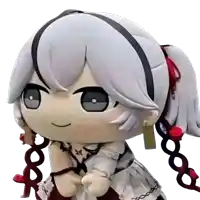 a stuffed toy of a girl with white hair and red earrings