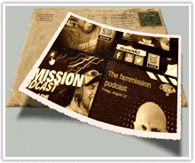 an envelope with a picture of a man and the words mission podcast