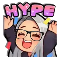a cartoon of a girl with glasses and the word hype above her