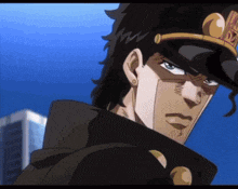 a close up of a cartoon character wearing a hat that says ' jojo ' on it