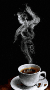 a cup of coffee with smoke coming out of it and the words " selamat morning warga "