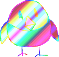 a drawing of a rainbow colored bird with a triangle on its face