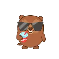 a cartoon of a beaver wearing sunglasses and holding a drink